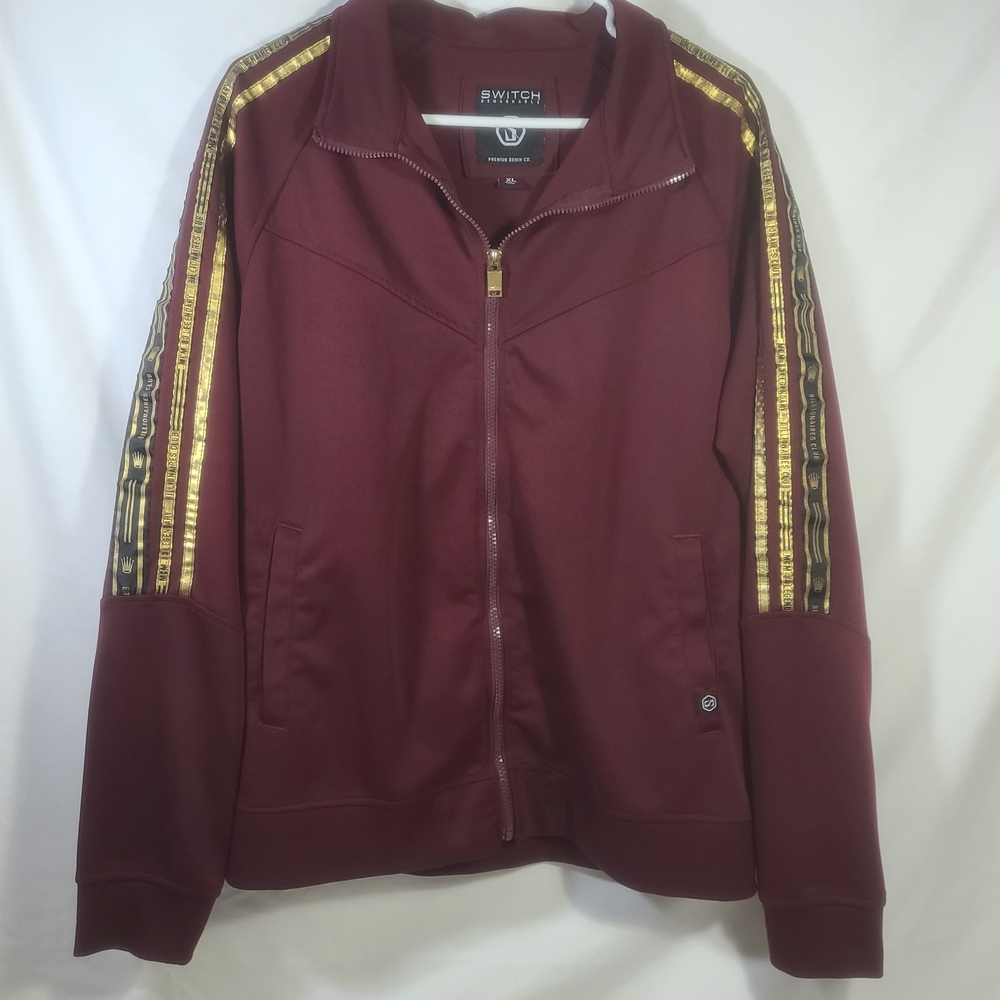 Switch Remarkable Men's Red Gold Zip-Up Billionaires Club Rolex Crown Jacket XL
